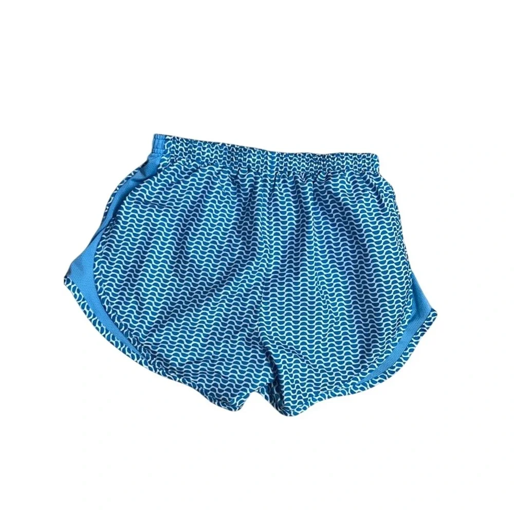 Nike Dri-FIT Womens Blue White Geometric Wave Print Running Shorts Size S